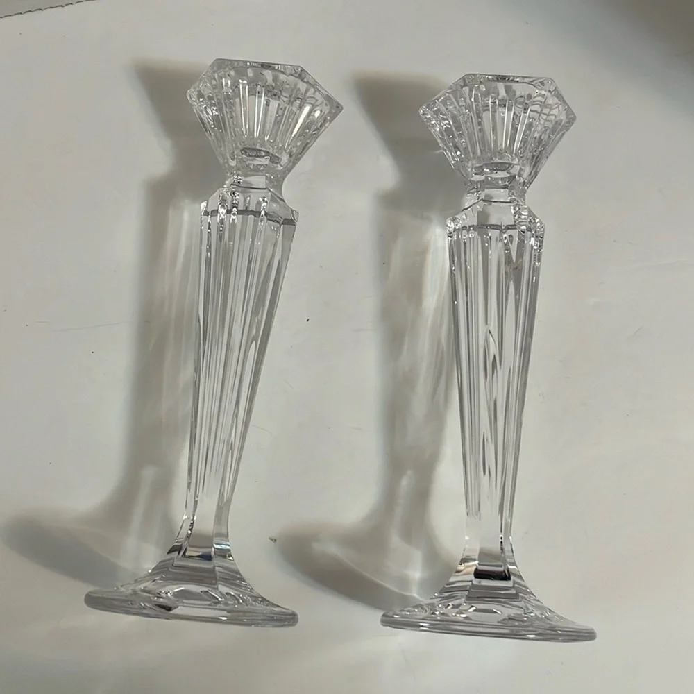 Marquis by Waterford crystal glass candleholders set of two clear heavy crystal